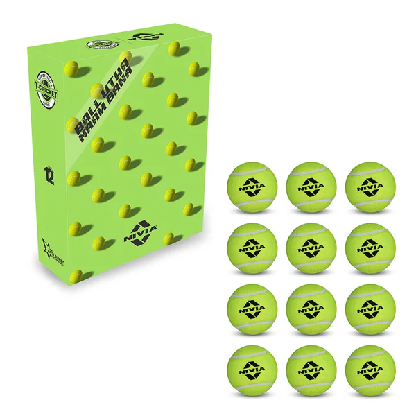 Nivia Cricket Tennis Ball Light – Pack of 12 lightweight, soft, and durable balls for casual matches, kids, and training sessions.