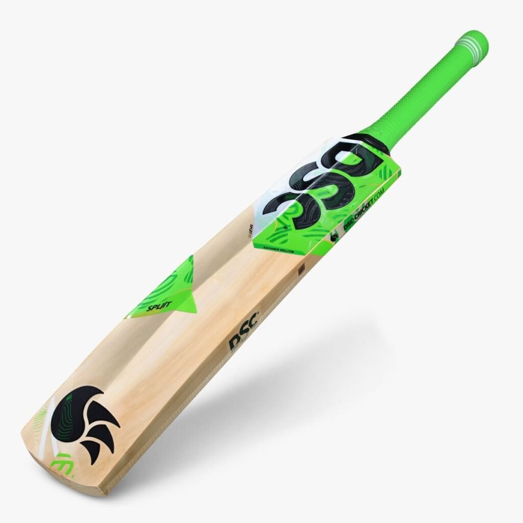 DSC Spliit 11 Kashmir Willow Bat with slim profile, lightweight pickup, and cushioned grip—perfect for beginners honing their cricket skills.
