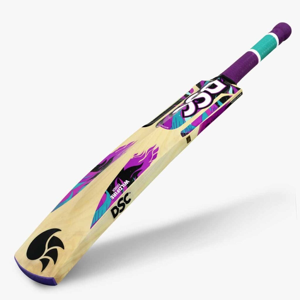 DSC Wildfire Ember Tennis Bat with vibrant design, thick edges, and firm grip—ideal for aggressive strokes in tennis ball cricket.